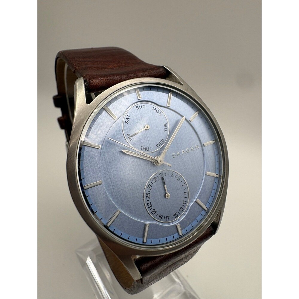 Skagen Holst Multi-Function Watch SKW6178 Blue Dial Brown Leather 5ATM Works